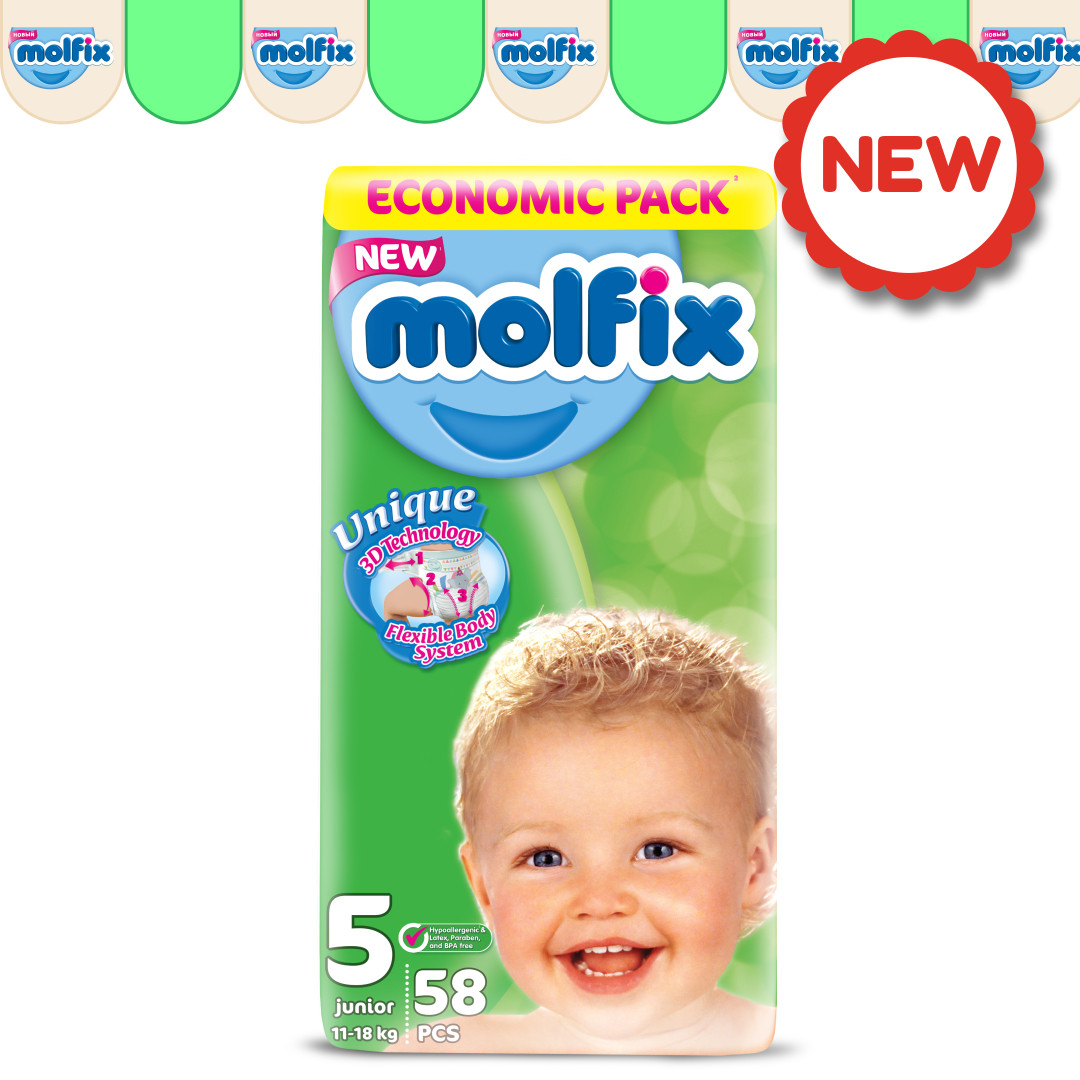 Подгузники детские Molfix GIGA №5 JUNIOR (11-18 кг), 58 шт.