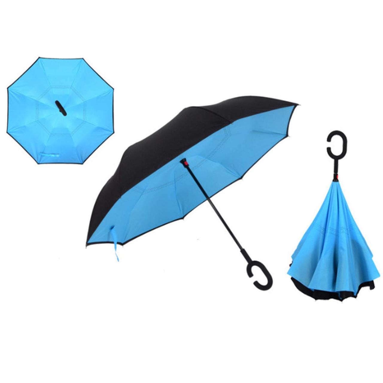 Умный зонт Наоборот, цвет голубой + черный - фото 2 - id-p74872354