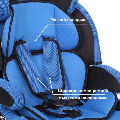 Детское автомобильное кресло SIGER "Стар ISOFIX" синий, 1-12 лет, 9-36 кг, группа 1/2/3