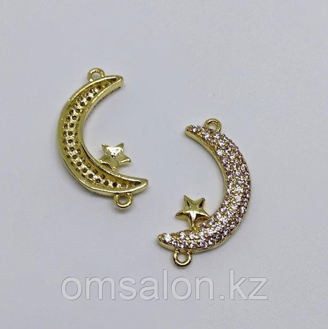 Коннектор Полумесяц со звездой, с фианитами, 20х12мм, фото 1
