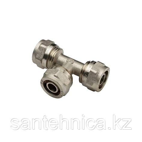 Тройник для м/пласт трубы Дн 20*16*20 обжим латунь никель AquaLink, фото 2