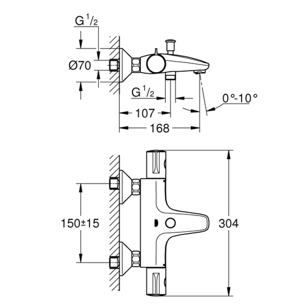 Термостатический смеситель для ванны GROHE Grohtherm 800 с регулируемым аэратором, хром (34576000) - фото 2 - id-p75068236