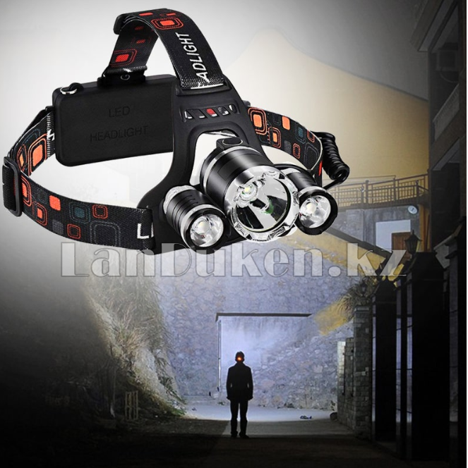 Светодиодный налобный фонарь Headlamp 3 x CREE T6 4 режима (зарядка от сети и прикуривателя, 2 аккумулятора) - фото 9 - id-p75069501