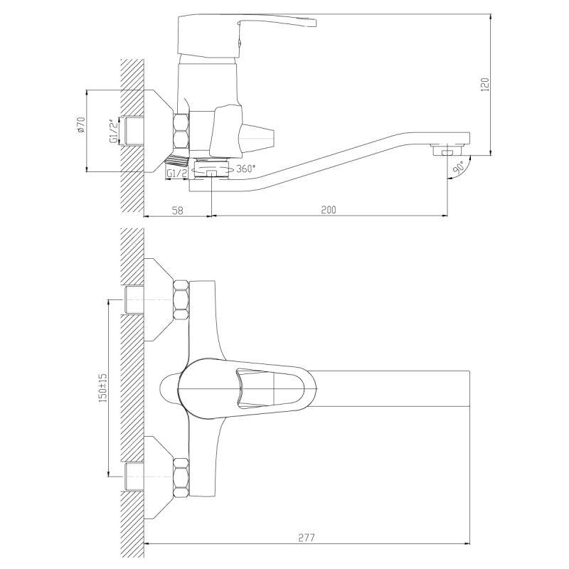 Смеситель DECOROOM DR67044 одноручный для ванны универсальный с поворотным изливом 200 мм - фото 2 - id-p75094329