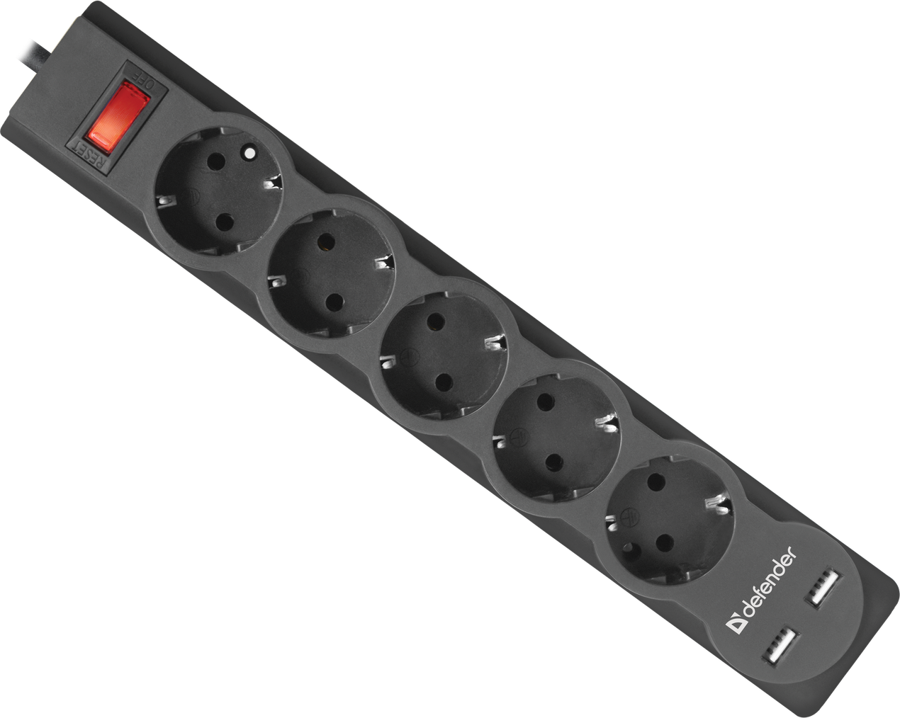 Сетевой фильтр Defender DFS 755 5 розеток, 2xUSB, 5 м, 2.1А