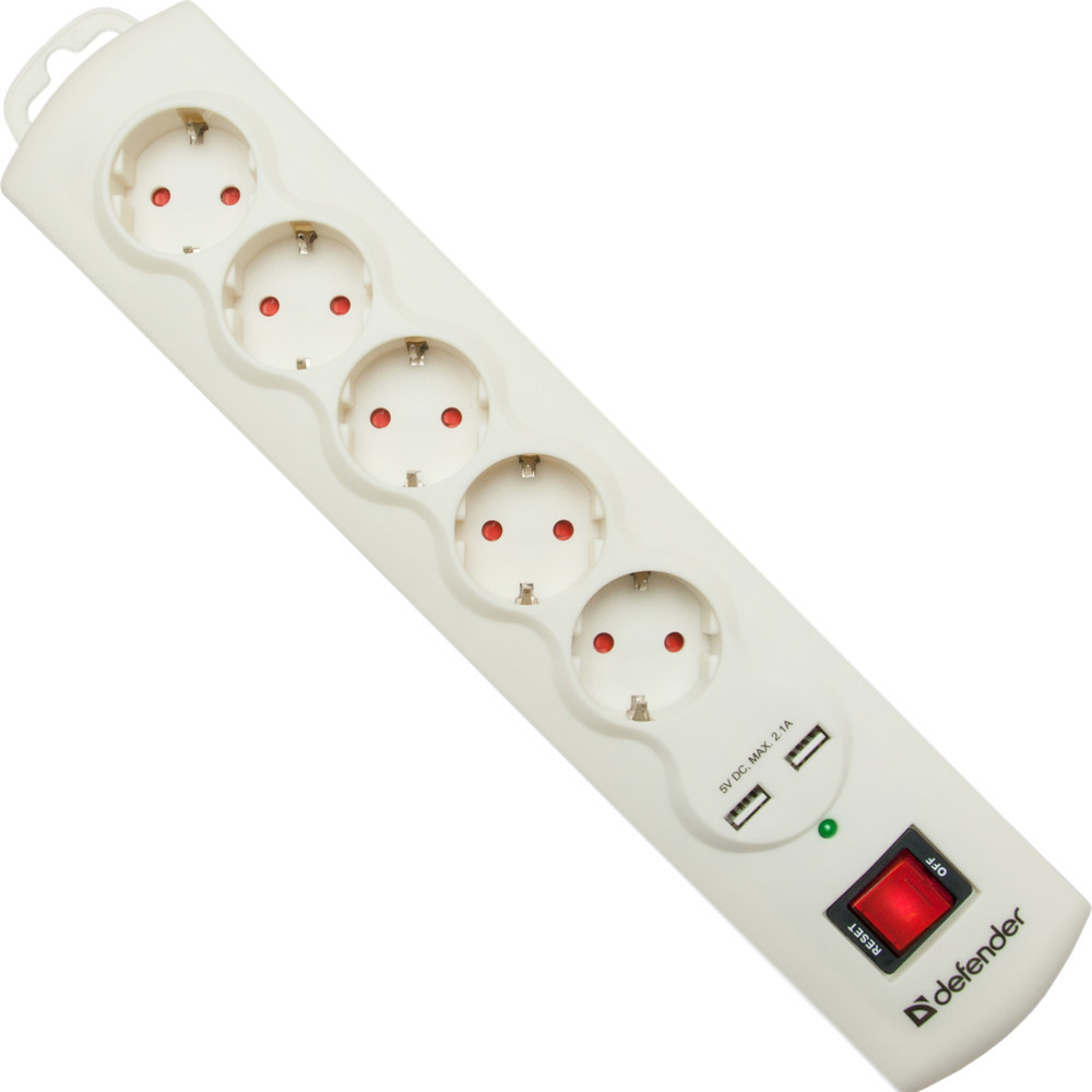 Сетевой фильтр Defender DFS 951 6 розеток, 2 порта USB 1.5 м