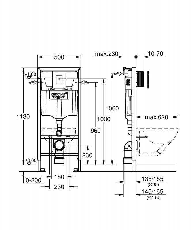 Инсталляция GROHE Rapid SL (38772001), с панелью смыва Skate Cosmopolitan (3 режима) - фото 2 - id-p75138942