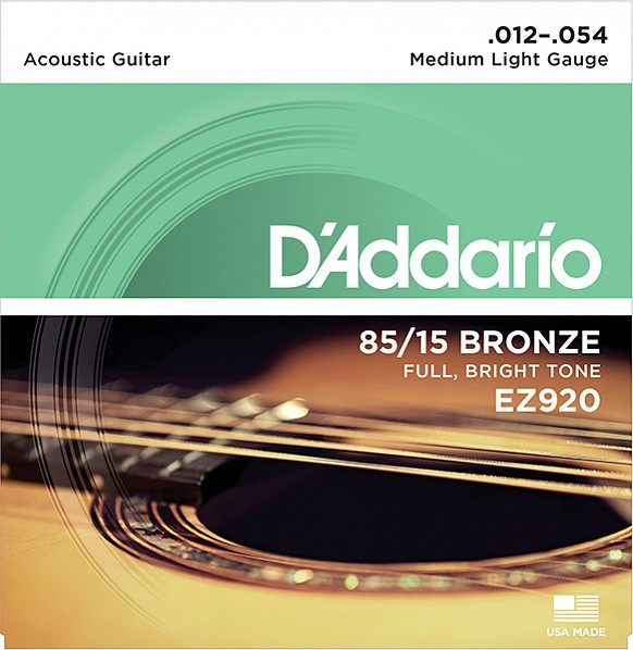 Струны для акустической гитары Medium Light 12-54 D`Addario EZ920 AMERICAN BRONZE 85/15