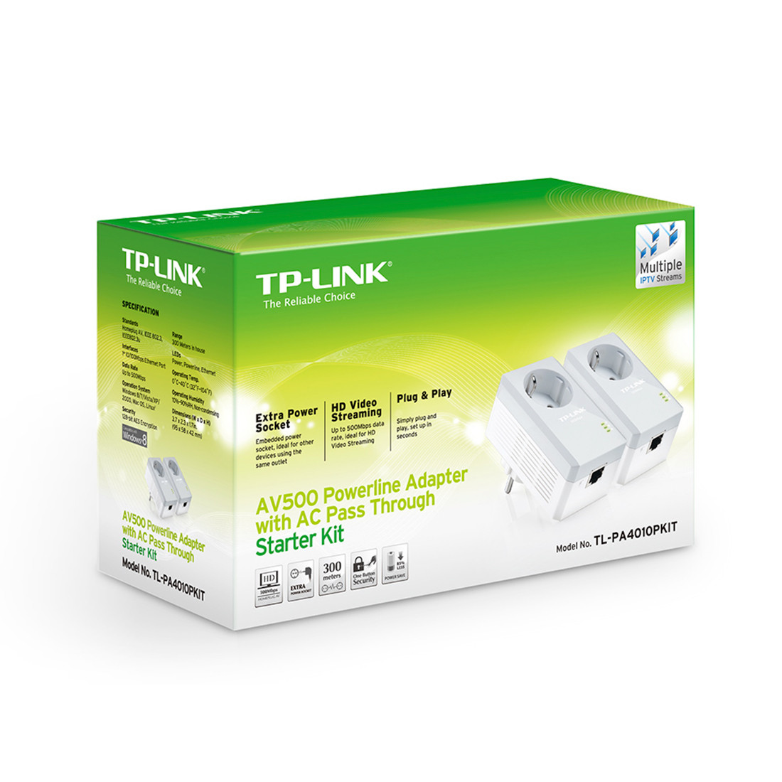 TP-Link TL-PA4010PKIT AV500 Комплект адаптеров Powerline со встроенной электророзеткой - фото 2 - id-p18556842