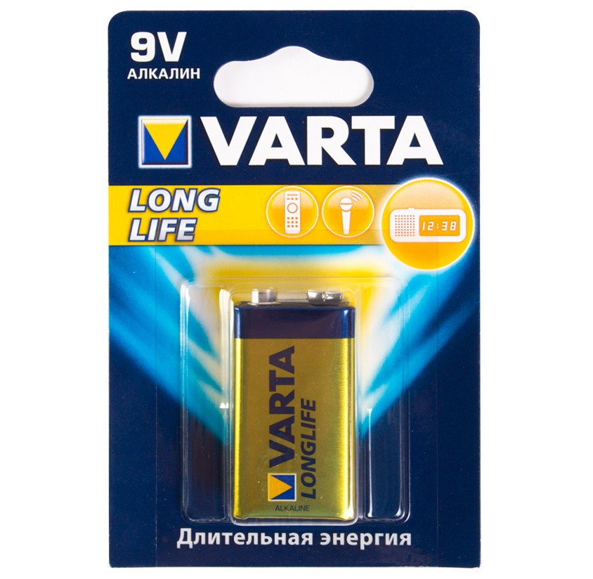 Батарейка VARTA 6LR61-BP1 E-Block, Longlife, 9V (1 шт.) - фото 1 - id-p69618511