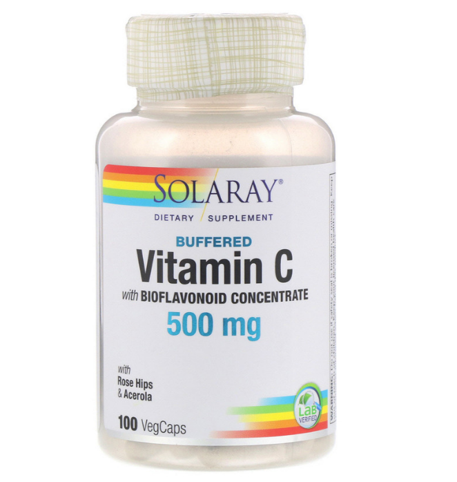 Solaray, Забуференный витамин С с биофлавоноидным концентратом, 500 мг, 100 капсул с оболочкой из ингредиентов - фото 1 - id-p75216557