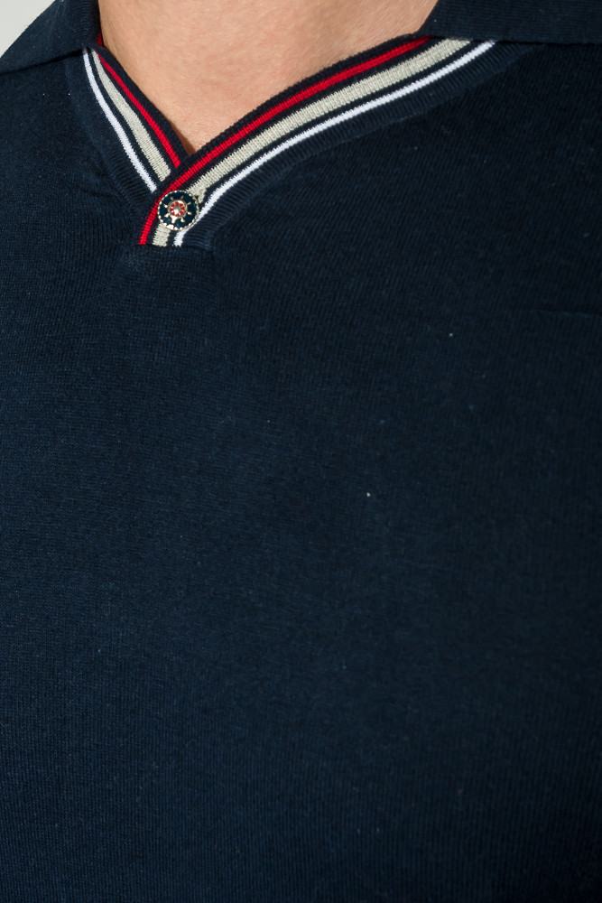 Поло мужское с полоской на рукаве 50P392 (Темно-синий) - фото 4 - id-p75216754
