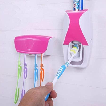 Дозатор для зубной пасты с держателем для щеток, цвет розовый + белый - фото 4 - id-p75232280