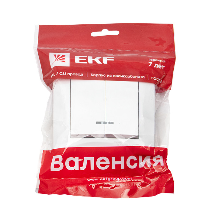 Валенсия выключатель 2-кл. 10А белый с индикатором EKF PROxima - фото 1 - id-p75259751