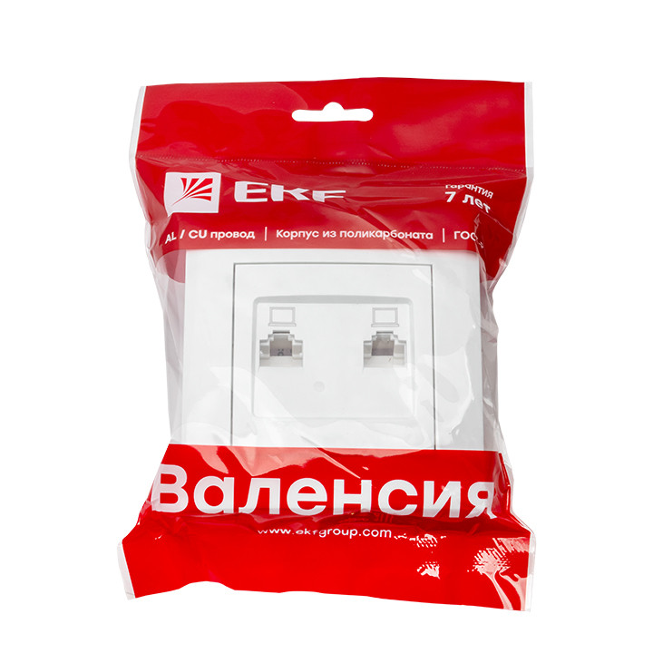 Валенсия розетка компьютерная RJ-45 2-местная белая EKF PROxima - фото 1 - id-p75259752