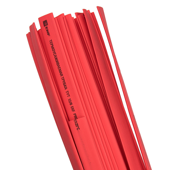 Термоусаживаемая трубка ТУТ нг 12/6 красная в отрезках по 1м EKF PROxima - фото 1 - id-p75260024