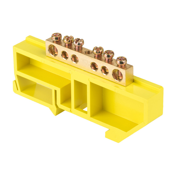 Шина "0" N (6х9мм) 6 отверстий латунь желтый изолятор на DIN-рейку EKF PROxima - фото 1 - id-p75260776