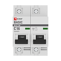 Автоматический выключатель 2P 16А (C) 10kA ВА 47-100 EKF Basic