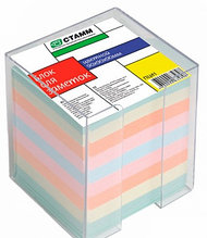 Блок для заметок цветной 9*9*9 в прозрачном пластбоксе