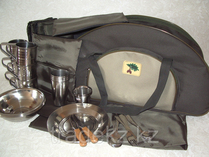 Набор туристической посуды, сумка пикник на 6 персон, нержавеющая сталь (Пикник по-русски)