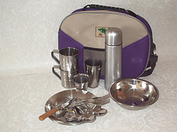 Набор туристической посуды посуды, кейс на 2 персоны с термосом (Пикник по-русски)