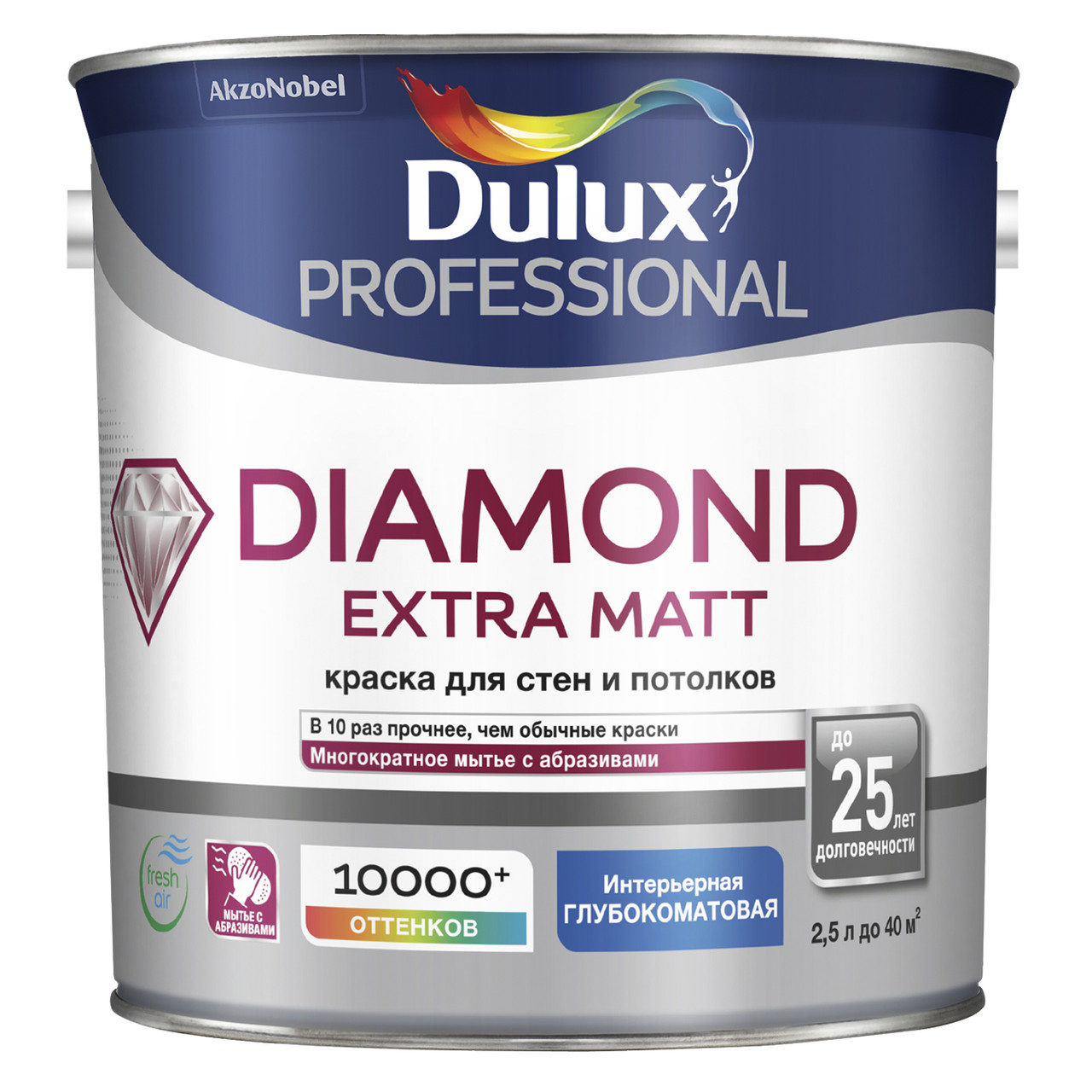 Краска Dulux Diamond EXTRA MATT глубокоматовая Механизированный, Кисточкой, Валиком, Дерево, Бетон, Штукатурка, Кирпич, 2.5