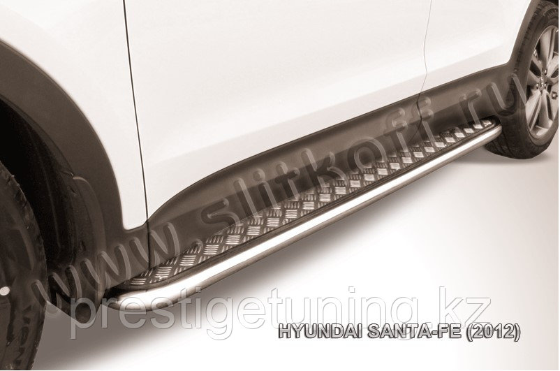 Защита порогов d42 с листом усиленная Hyundai Santa Fe 2013-17