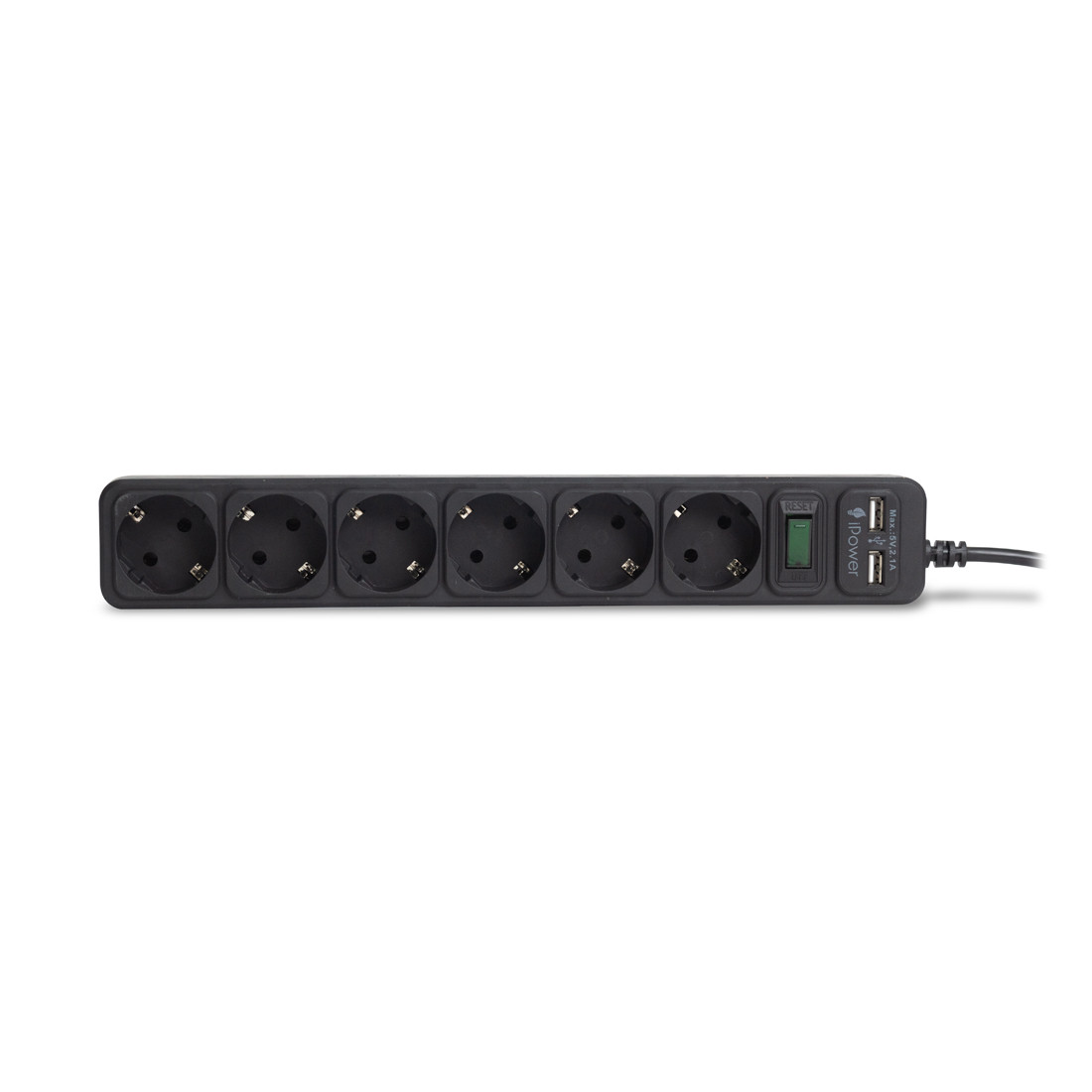 Сетевой фильтр iPower iPEO5m-USB (6 розеток, 5 метров, Два USB-порта, Black)