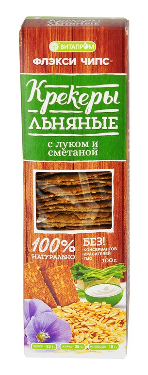 Крекеры льняные натуральные "Флэксичипс" вкус Лук-сметана 100 г