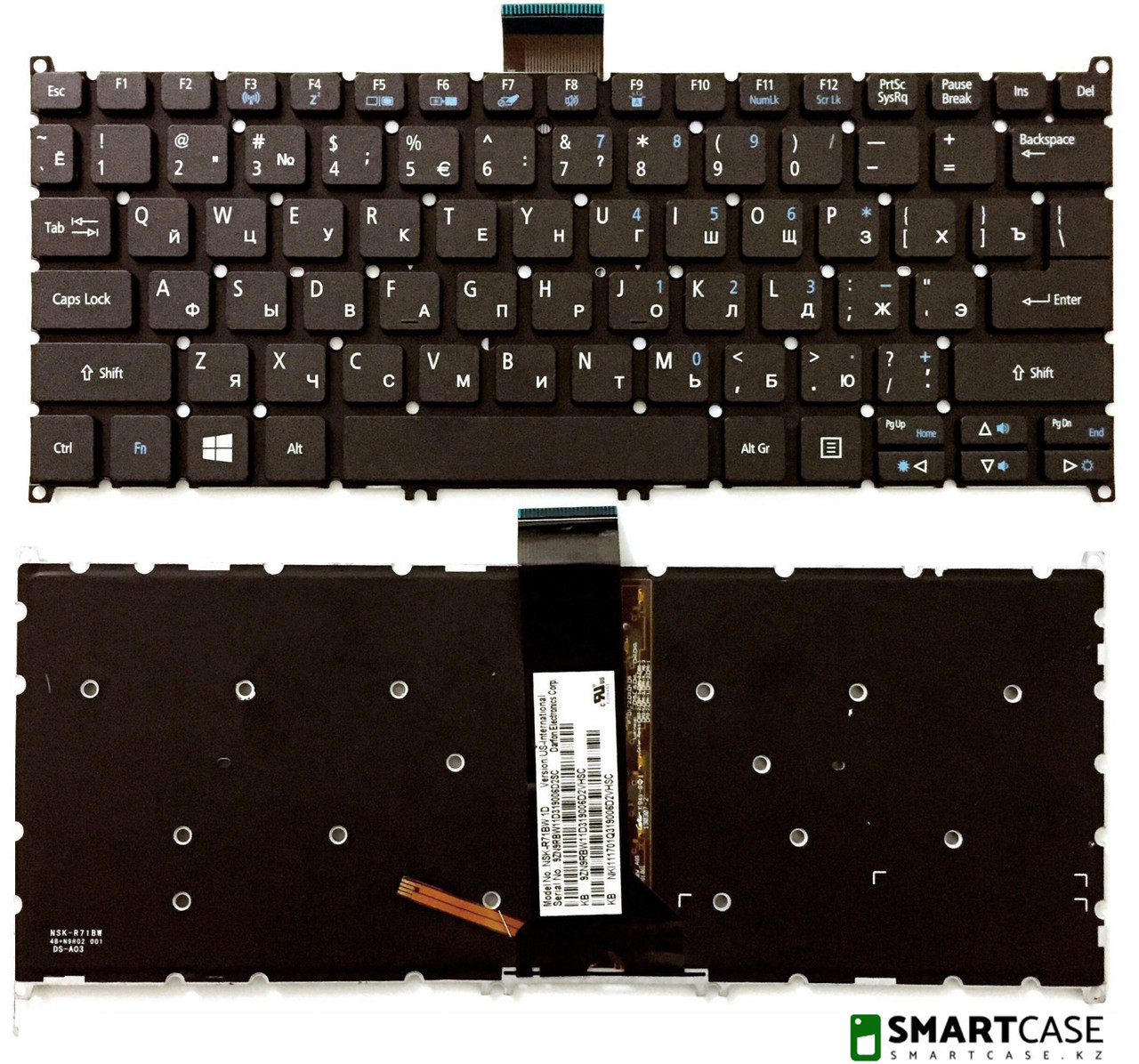 Клавиатура для ноутбука Acer Aspire V5-122P (черная с подсветкой, RU)