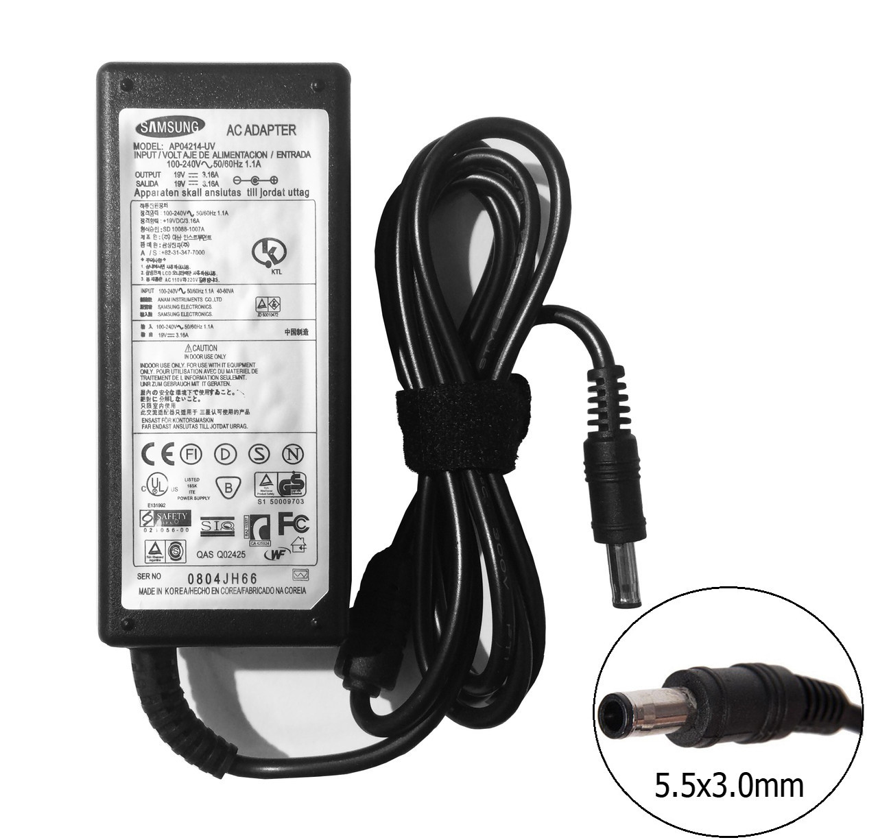 Оригинальная зарядка (сетевой адаптер) для ноутбука Samsung 19V 3.16A 60W 5.5x3.0mm