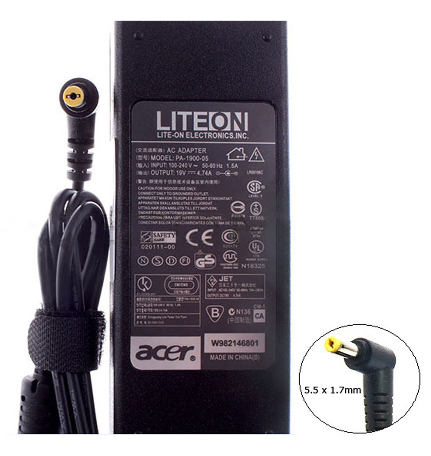 Оригинальная зарядка (сетевой адаптер) для ноутбука Acer 19V 4.74A 90W 5.5x1.7mm