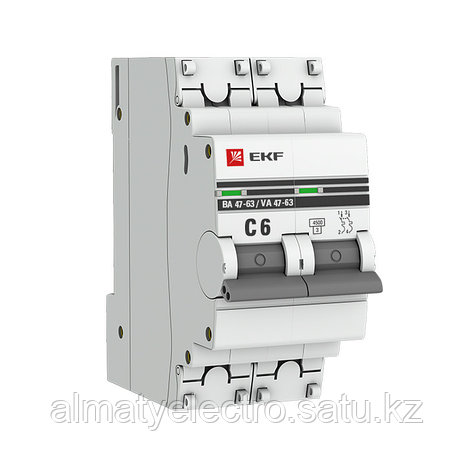 Автоматический выключатель 2P  6А (C) 4,5kA ВА 47-63 EKF PROxima, фото 2