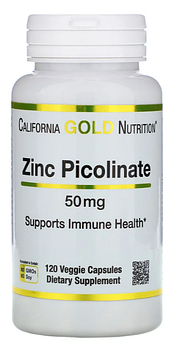 California Gold Nutrition, Пиколинат цинка, 50 мг, 120 растительных капсул