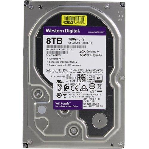 Жесткий диск для видеонаблюдения HDD 8Tb Western Digital Purple WD82PURZ SATA 6Gb/s 256Mb (3.5") - фото 1 - id-p75506161