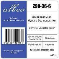 Бумага для плоттеров ALBEO Z90-36-6 Бумага универсальная, 90г/м2, 0.914x45.7м, втулка 50.8мм, мультипак, 6 рул