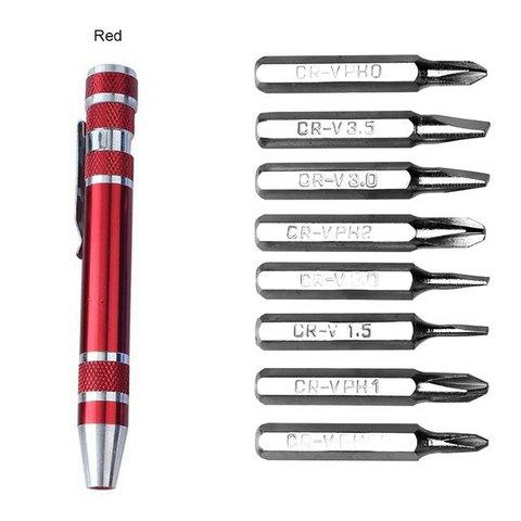 Мультитул-ручка с набором прецизионных отвёрток 8 в 1 (Красный)