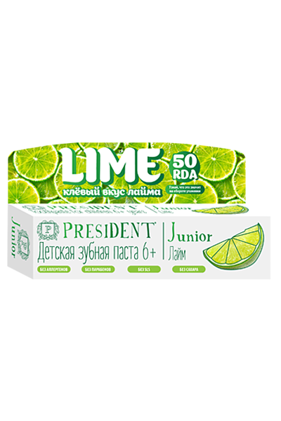 PRESIDENT Junior Lime 6-12 зубная паста-гель со вкусом лайма