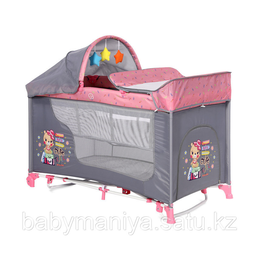 Манеж - кровать Lorelli MOONLIGHT 2 rocker Розовый / Pink TRAVELLING 2046