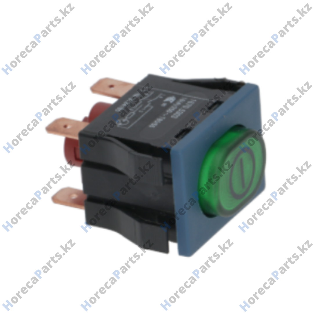 3124185 Выключатель кнопочный монтажные размеры 30x22mm овальн. зелён. 2NO 250В 16А с подсветкой