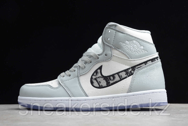 Кожаные кроссовки Dior x Air Jordan 1 High OG AJ1 "Grey/White-Black" (36-46)