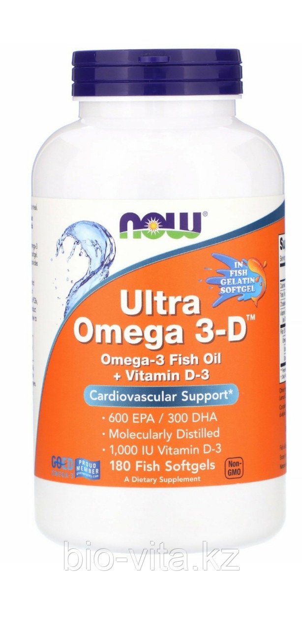 Now Foods, Ультра Омега + Витамин Д3 180 капсул. EPA 600/DHA 300/ Д3 -1000 IU в 1 капсуле.