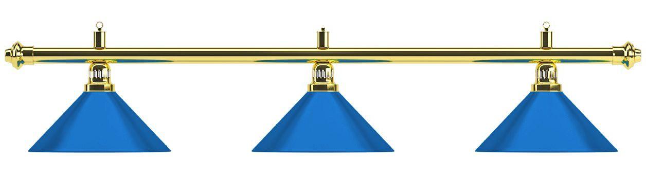 Лампа на три плафона «Blue Light» (золотистая штанга, синий плафон D35 см)
