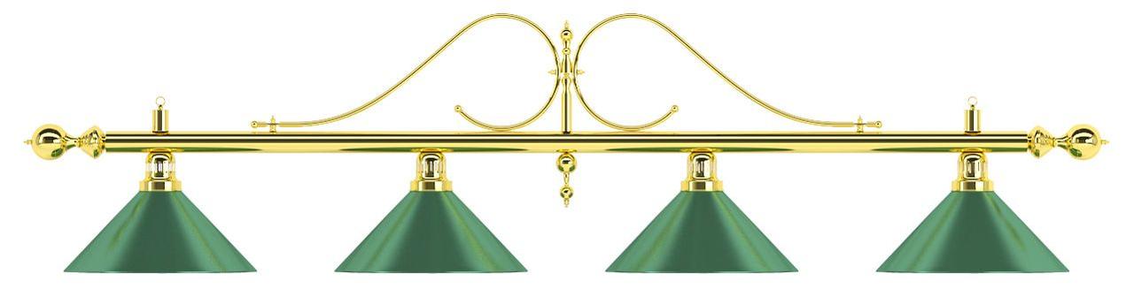 Лампа на четыре плафона «Classic» (витая золотистая штанга, зеленый плафон D35см)