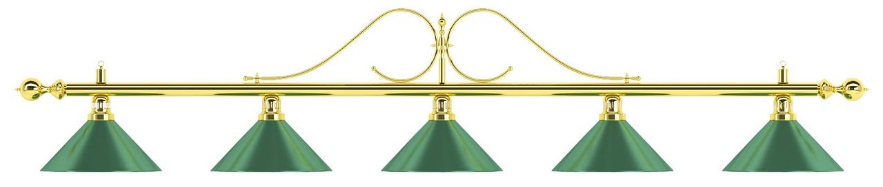 Лампа на пять плафонов «Classic» (витая золотистая штанга, зеленый плафон D35см)