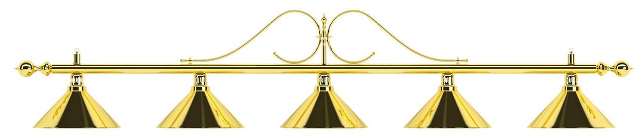 Лампа на пять плафонов «Classic» (витая золотистая штанга, золотистый плафон D35см)