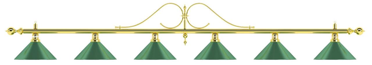 Лампа на шесть плафонов «Classic» (витая золотистая штанга, зеленый плафон D35см)