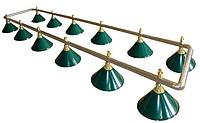 Лампа на двенадцать плафонов «Evergreen» (серебристо-золотистая штанга, зеленый плафон D35см)