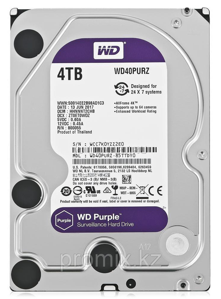 Жесткий диск для видеонаблюдения Western Digital Purple, 4000 GB