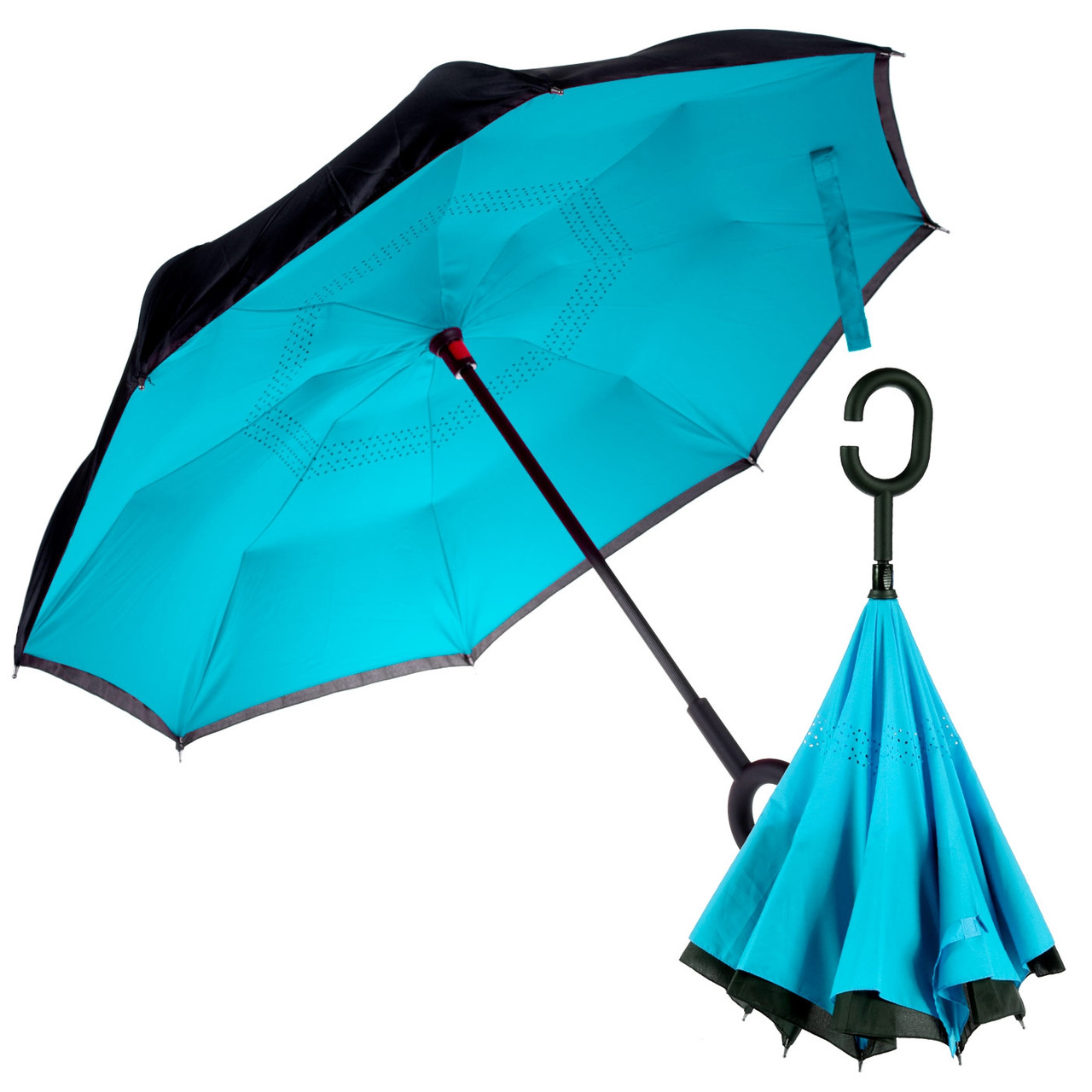 Умный зонт Наоборот, цвет голубой + черный
